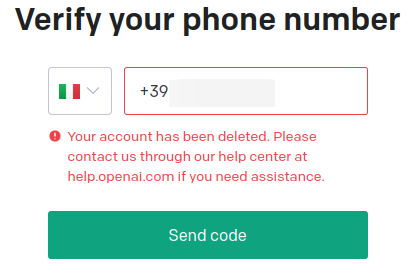 OpenAI ChatGPT unable to verify number because account deleted