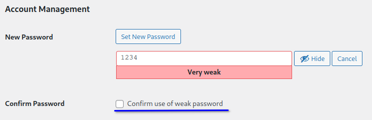 WordPress weak password