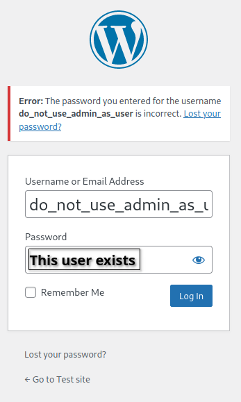 WordPress user exists error