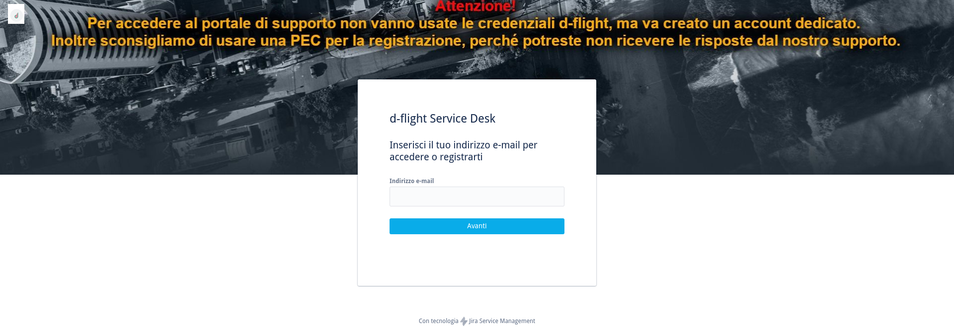 Pagina di login assistenza via ticket