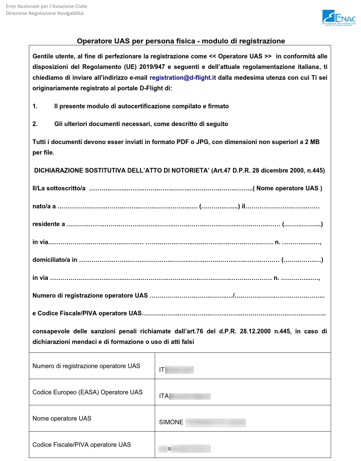 Modulo operatore UAS